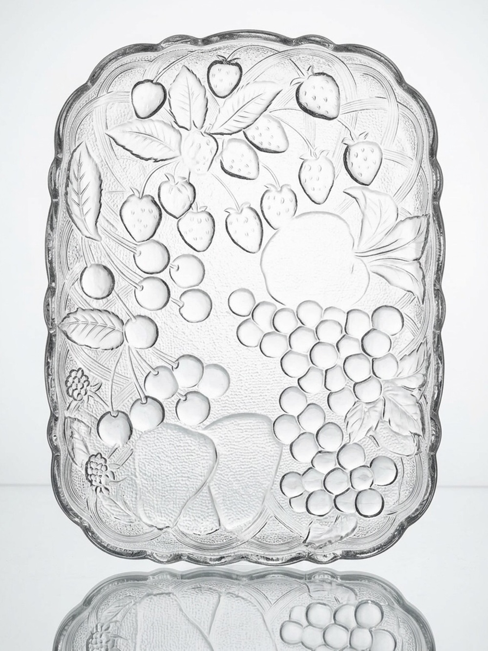 Vintage WP&G Pressed Glass Fruit Motif Serving Platter - Clear